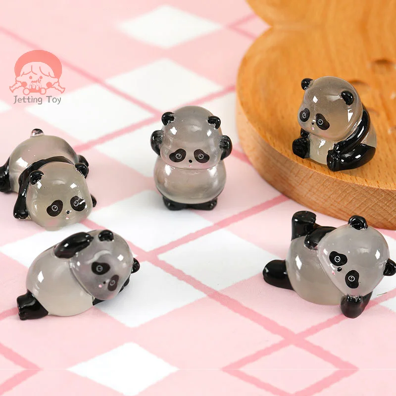 Mini Luminous Panda Ornament Cartoon Doll Micro Landscape Decoration Dollhouse Miniature Toy