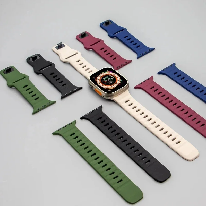 Silicone Strap for Apple Watch Band 9 8 7 41mm 45mm ultra 2 49mm 44mm 40mm 38 42mm Correa Bracelet for Iwatch Series 6 SE 5 4