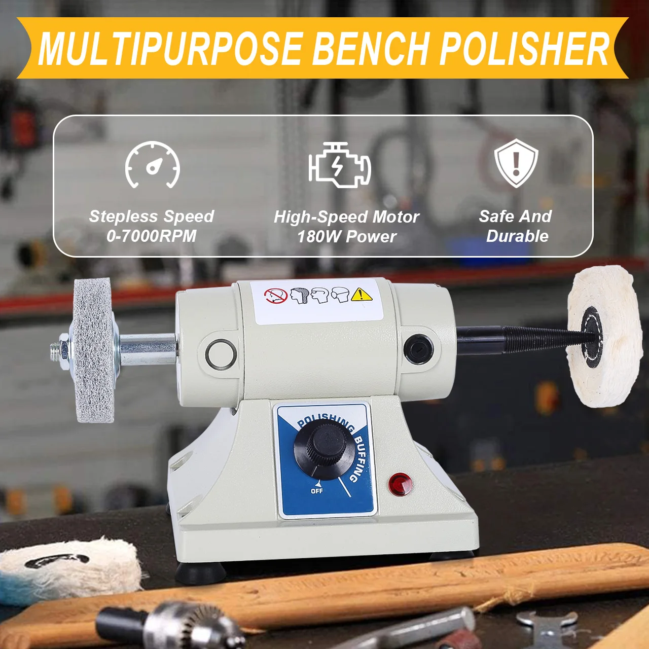 TOOLTOS Adjustable Speed Jewelry Grinding & Polishing Machine Bench Lathe Tool Kit for Jade, Metal & Amber