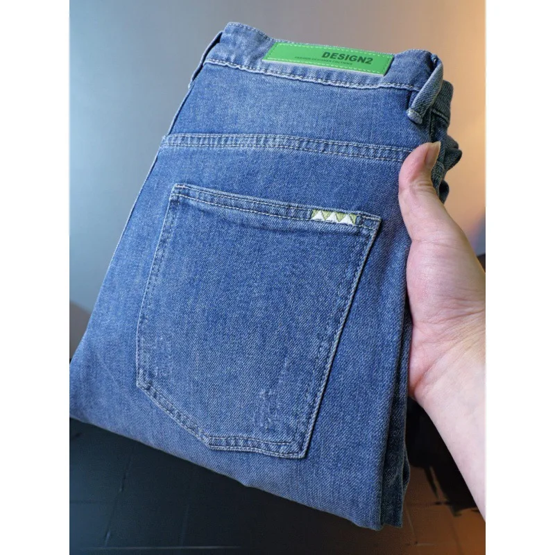 Jeans Men's Fashion Spring and Summer Skinny Casual All-Match Pu Shuai Men's Fashion Wear High-End Elastic Ankle-Length Pants