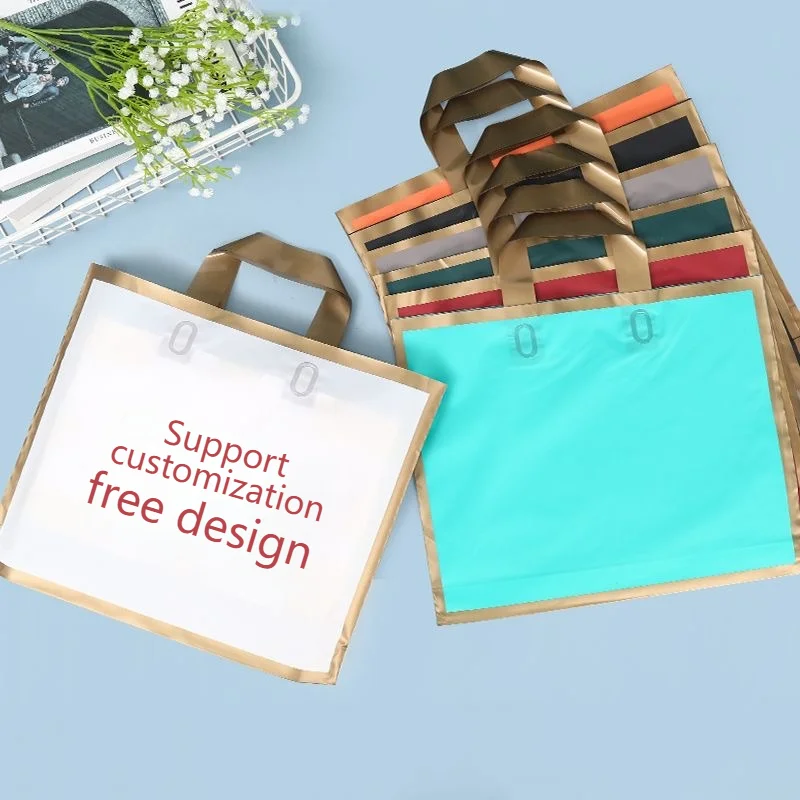 

100pcs/batch custom logo bag with handle gold frame thickened boutique gift clothing packaging shopping bag personal custom bag