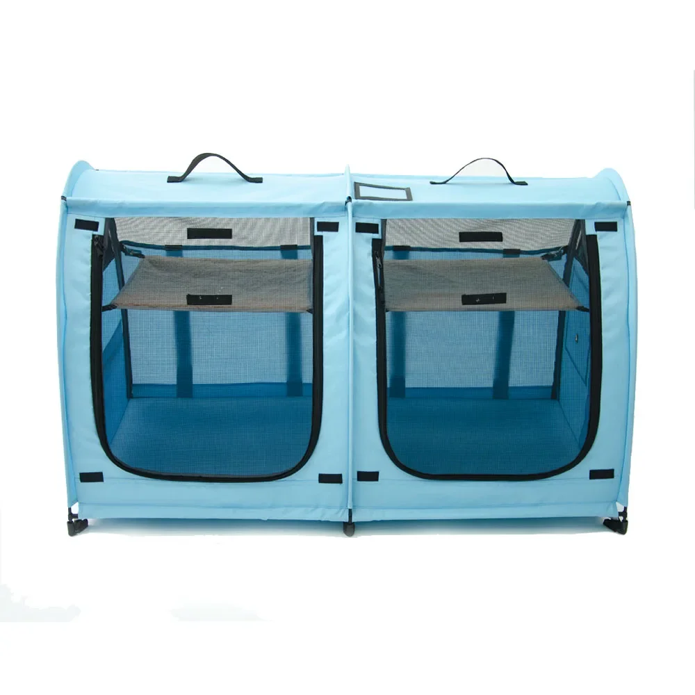 Portable pop up pet crate dog or cat show exhibition tent with curtain Kennel Shelter Twin cat enclosure tent