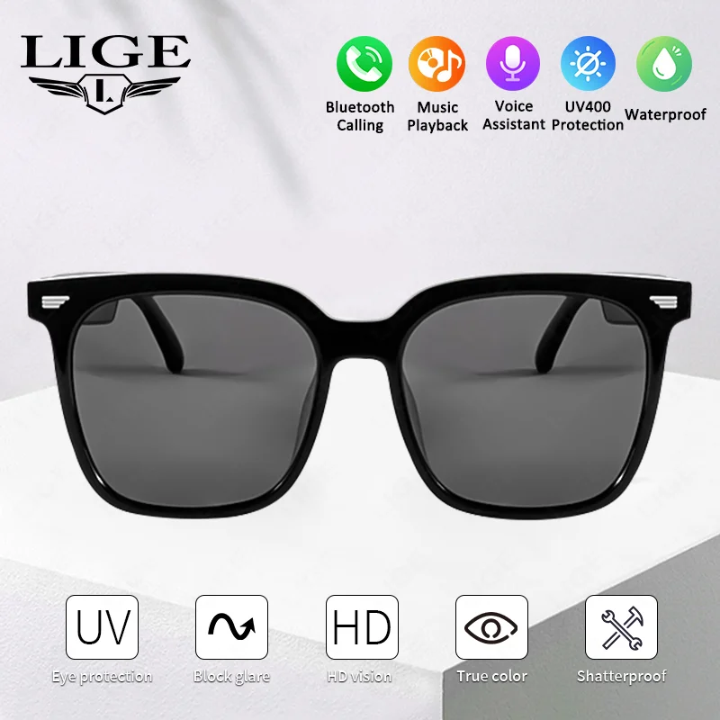 

LIGE Bluetooth 5.3 Smart Sunglasses Glasses Wireless Call Music Headphones Ultraviolet-Proof Lenses Outdoor Sports Eyeglasses