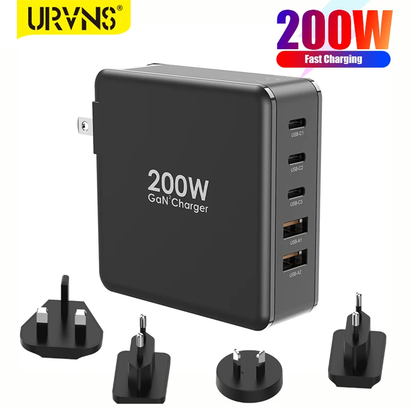 

URVNS 200W USB C Super Fast Charger GaN Type-C PD 100W PPS45W Quick Charge Laptop Power Adapter for iPhone MacBook Galaxy Pixel