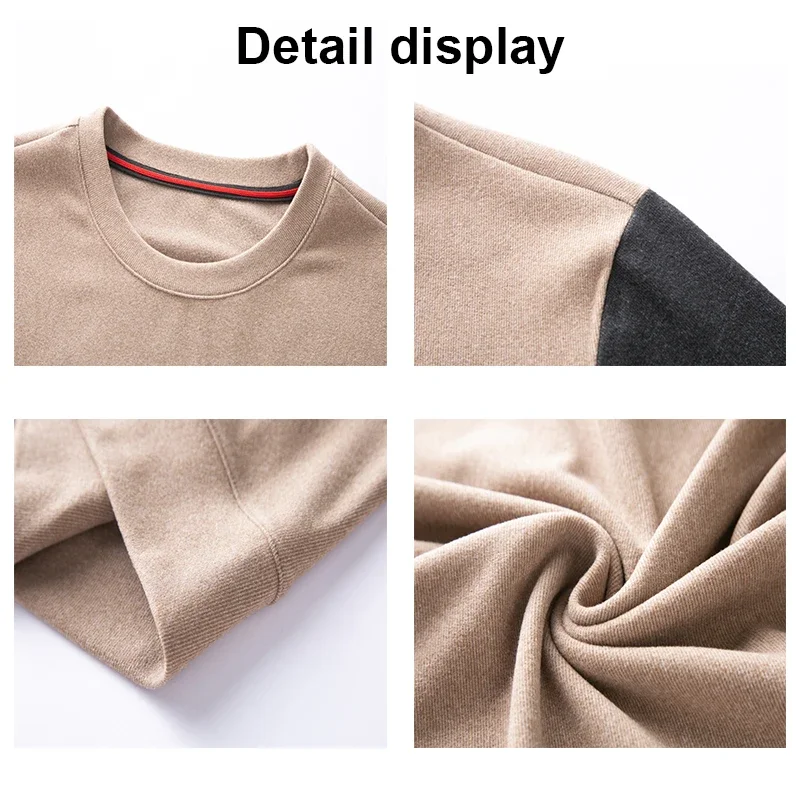 Men's Double-sided Velvet Round Neck T-shirt with Trendy Personality and Fashionable Color Blocking Long Sleeved Hoodie