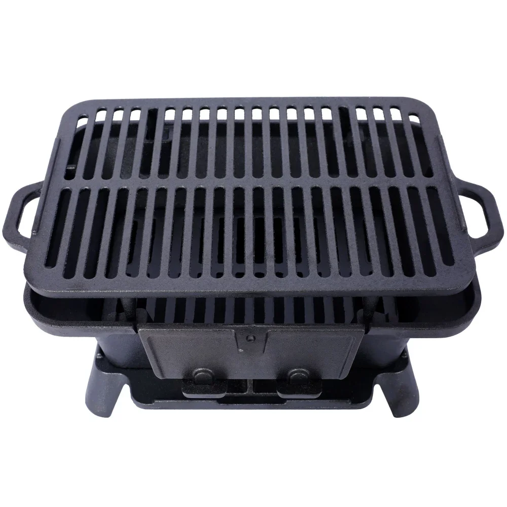 

Oval Cast Iron Grill Outdoor, Portable Charcoal Grill and Tabletop Cast Iron Skillet -Durable, Small Charcoal Grill
