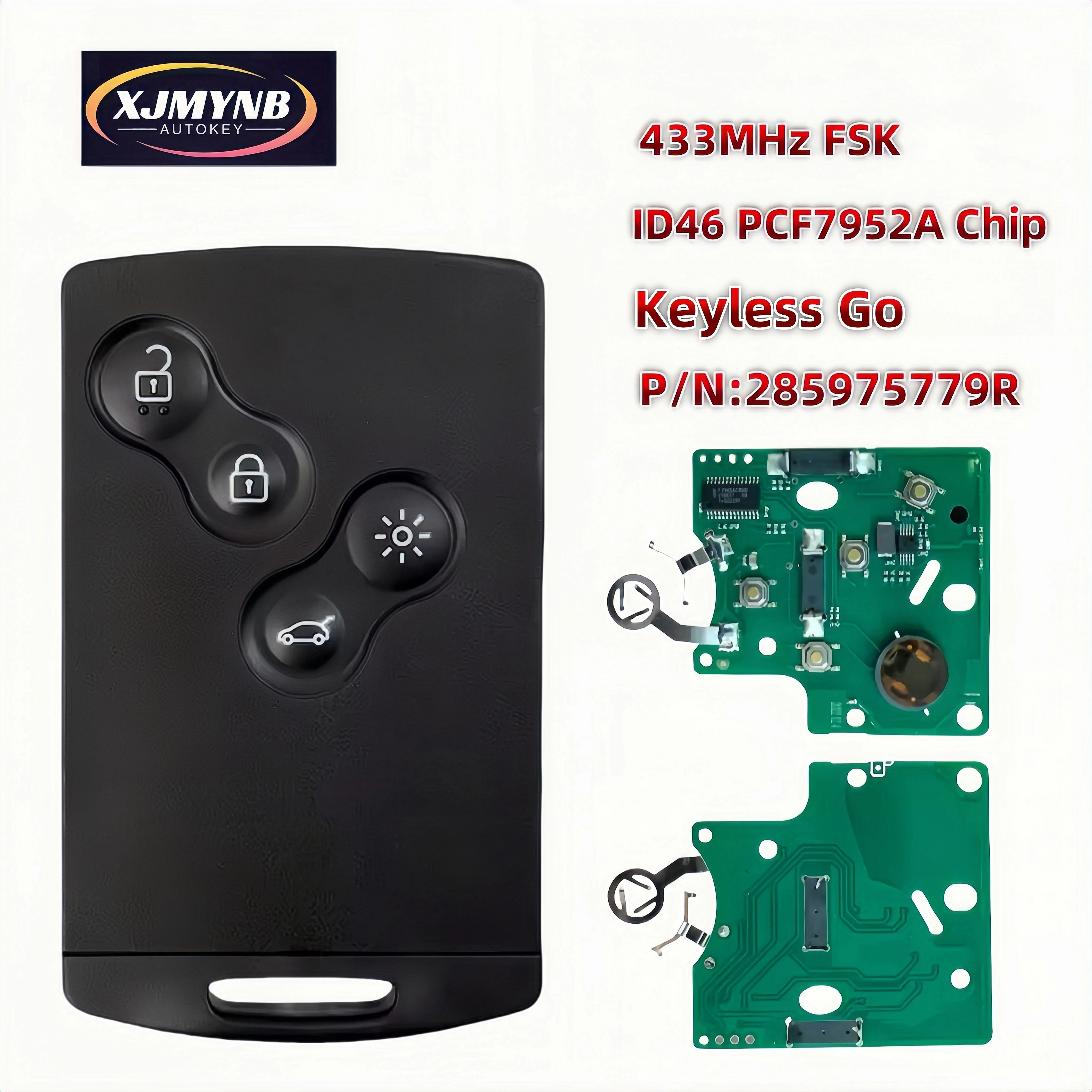 XJMYNB Keyless Smart Card Car Key 433MHz ID46-PCF7952A Chip For 2009 - 2015 Renault Megane III Fluence Laguna III Scenic 2010