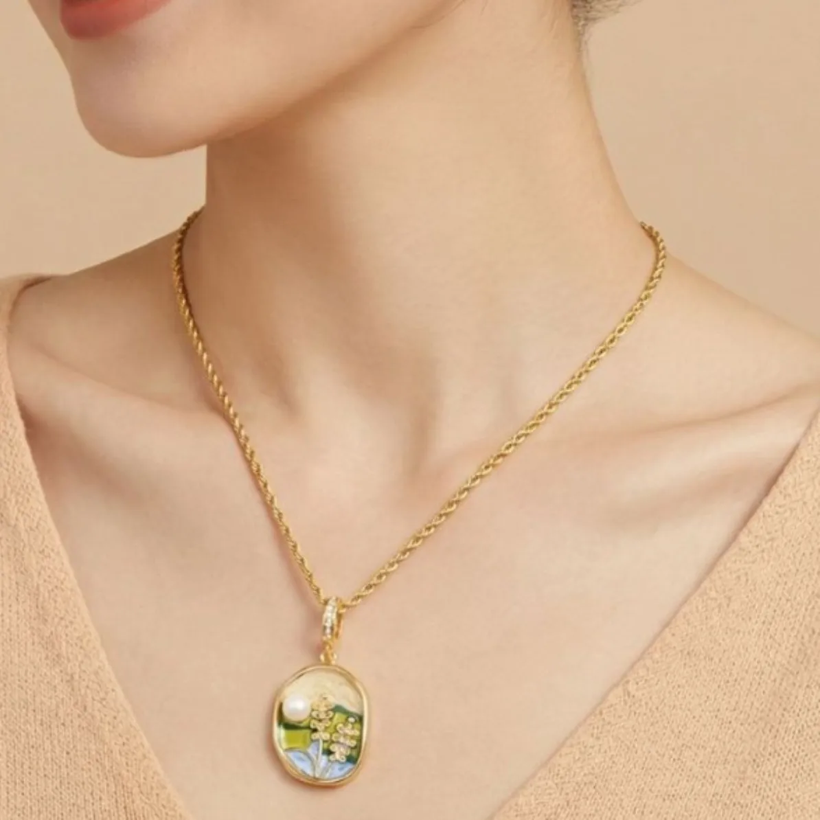 Medieval Monet Garden Necklace Natural Freshwater Pearl Niche Design Wind Clavicle Chain Advanced Sense Necklace