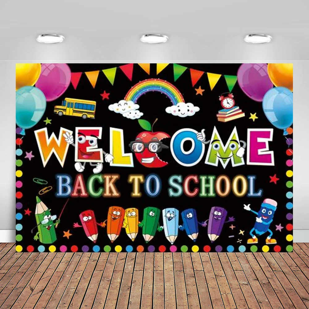 

Welcome Back To School Backdrop First Day of Kindergarten Photography Background for Kids Chalkboard Classroom Students Party