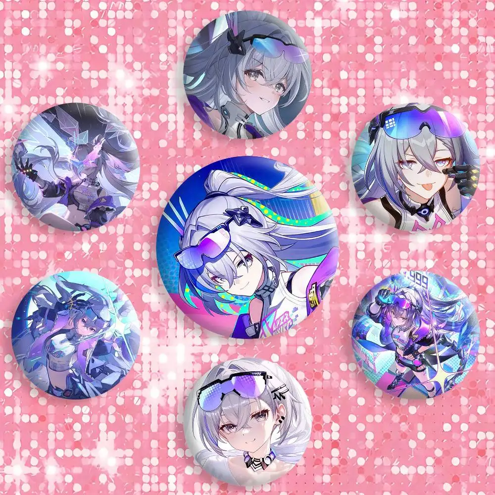 Insignias de nivel del juego H-Honkai Star R-Rail Silver W-Wolf 999, broches creativos de hojalata, insignias para ropa y mochilas