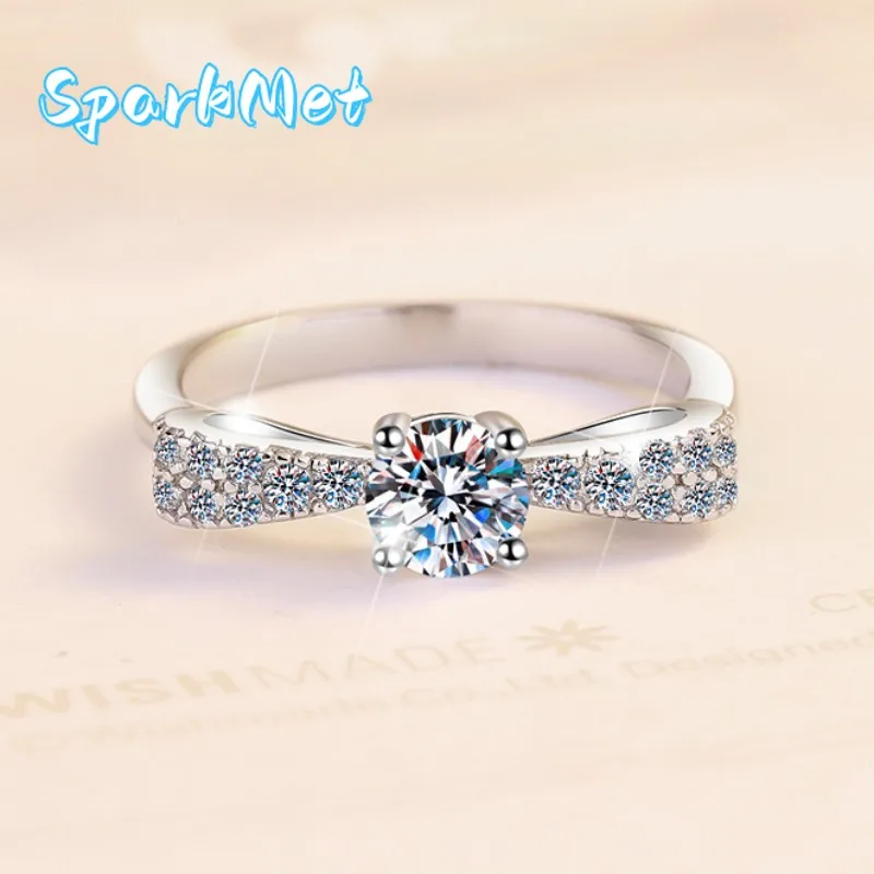 

Sparkmet Women's PT950 Platinum 0.5Ct Moissanite Bowknot Ring - Dainty timeless, stable base, understated 0.5ct shine