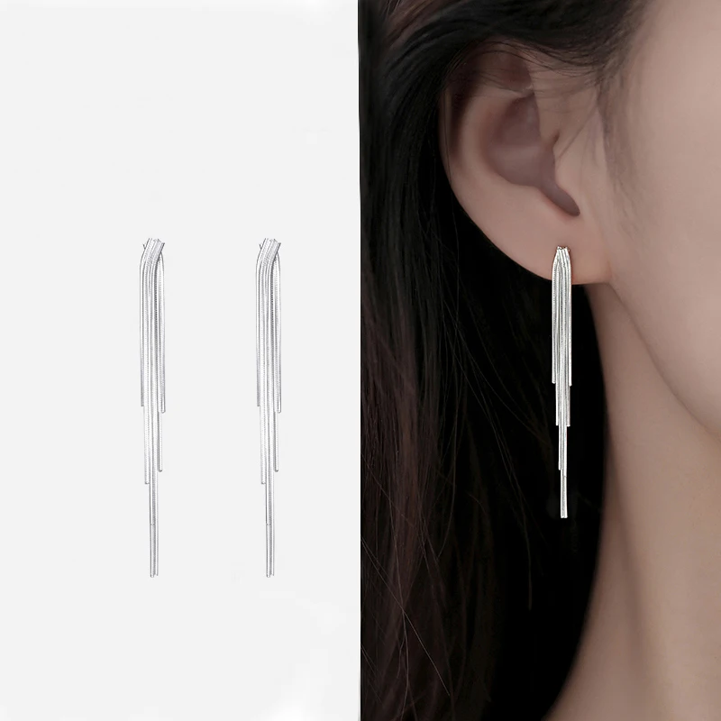 Pendientes largos de plata S925 con borla de hueso de serpiente para mujer, joyería fina Simple, regalo de fiesta de boda, venta al por mayor,