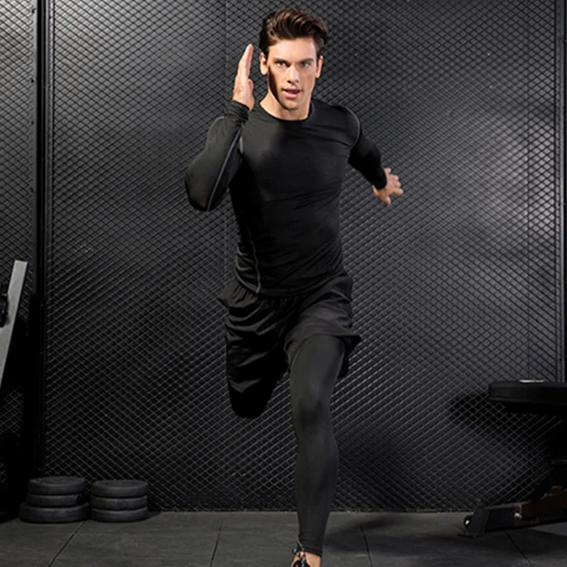 الرجال السراويل السوداء وهمية قطعتين الصبي اللياقة البدنية الرياضة طماق تشغيل الدراجات التدريب السراويل الطويلة عادية سريعة الجافة S M L XL 2XL