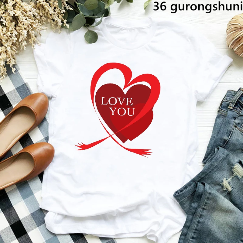 2022 women's tshirt fashion valentine's day love heart graphic print for yourself valentine's day gift clothing tshirt  tops