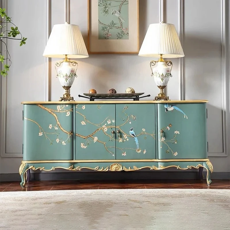 

French painted entrance cabinet household living room wall decorative cabinet light luxury villa