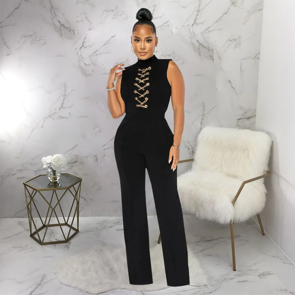 Solid Sleeveless Jumpsuit Women Summer Rompers Bodysuits O Neck High Waist Wide Leg Pant Jumpsuit Streetwear Overalls