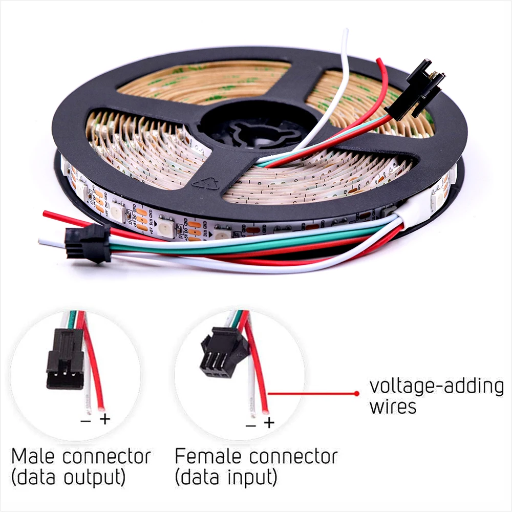 DC5V/12V WS2812B addressable LED strip, 5050 RGB LED strip, WS2812 smart LED light black/ white PCB, waterproof (IP30/IP65/IP67)