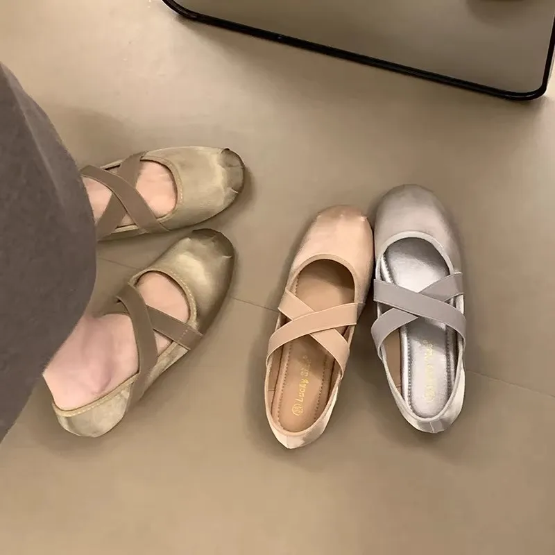

2026 Spring/Fall New Mary Jane Flats - Ballet-Inspired Round-Toe Slip-On Shoes with Elastic Strap, Vintage Work Pumps for Women