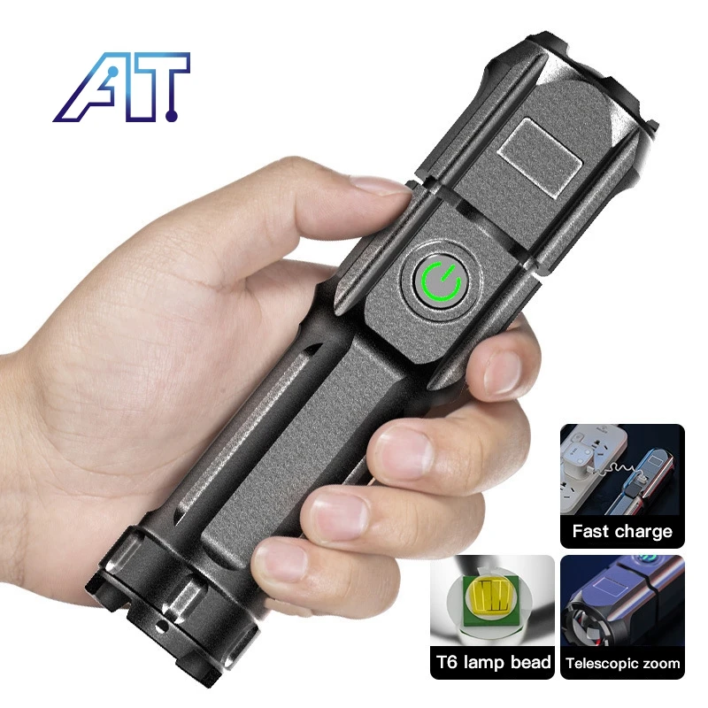 

Super Power T6 Flashlight Portable Telescopic Focusing Torch 3 Lighting Modes Built-in Battery Outdoor Camping Mini Strong Light