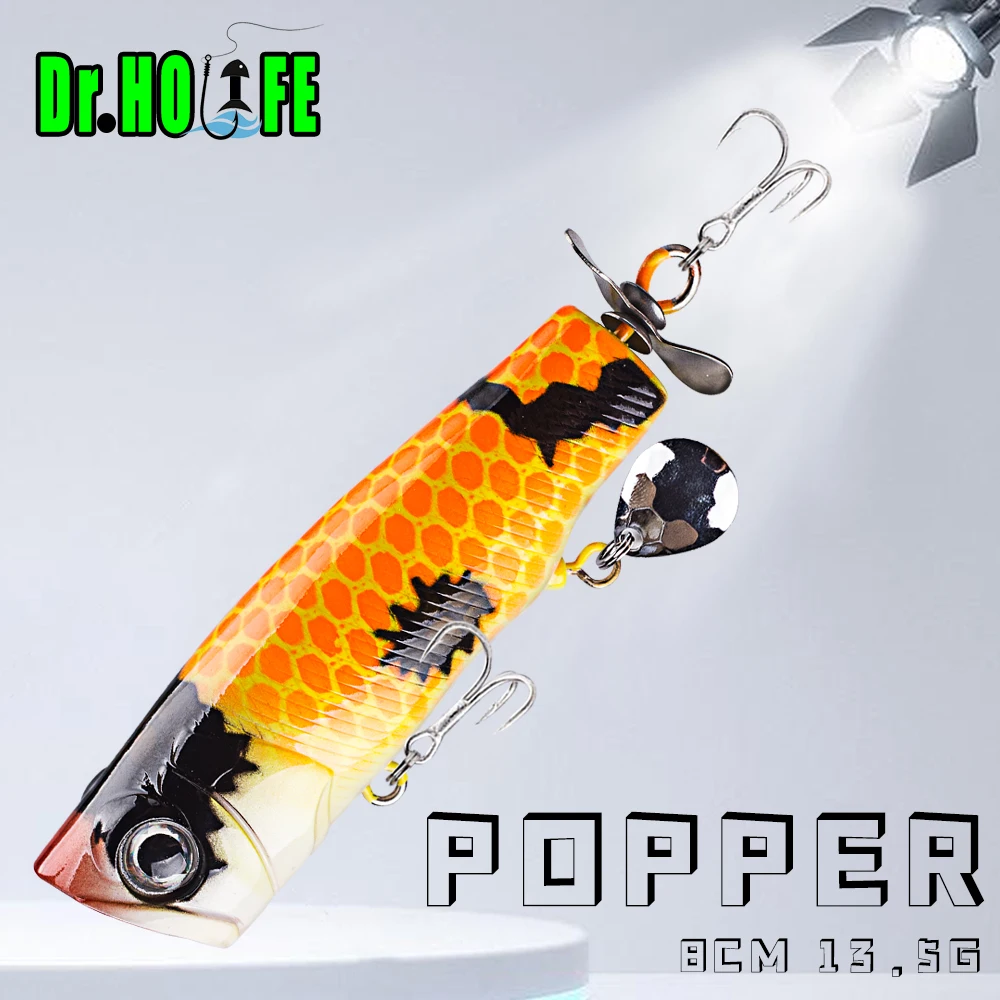 Dr.Holife 1PCS Popper Bait 8CM 13.5G Artificial Hard Bait Plastic Popper Fishing Lure Saltwater Topwater Baits Popper Lures