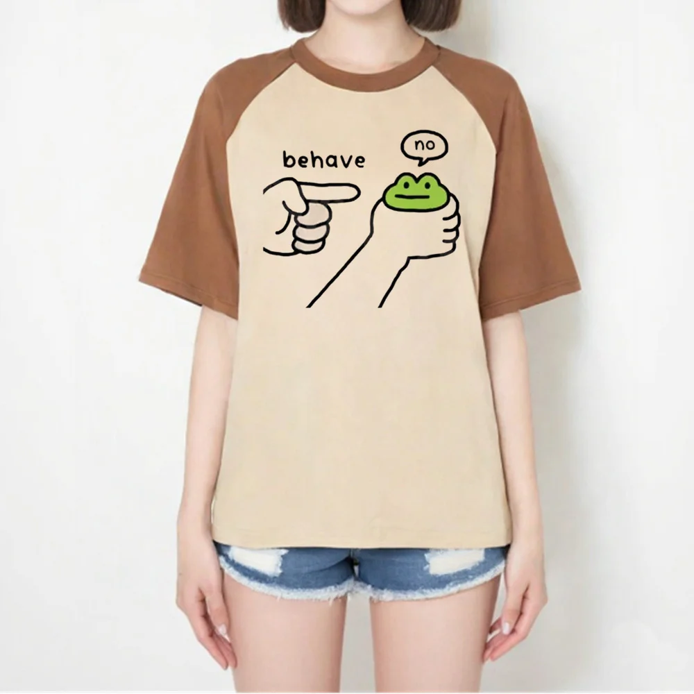 Funny Frog Meme Behave No top tees female anime aesthetic Punk streetwear tshirt Colorful graphic Classic women korean clothes