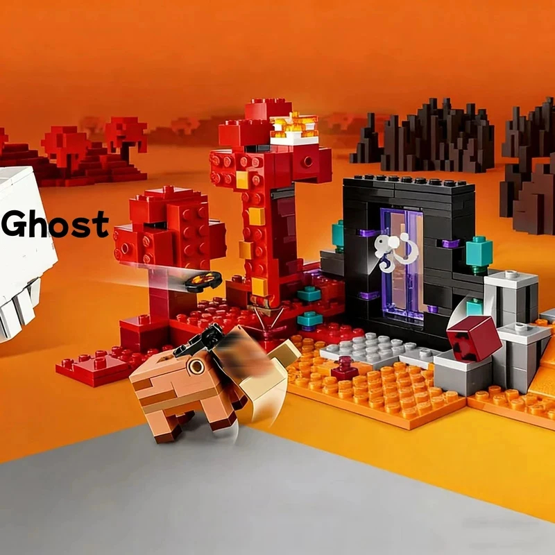 Juego de bloques de construcción compatibles con las series My Pixel World, bloques de construcción de la serie The Nether Ghost Portal Ambush MOC, juguetes para niños, regalo