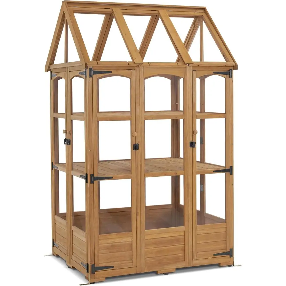 

Outdoor Wooden Greenhouse with Adjustable Roof Vent & 6 Lockable Doors, 48x38.8x83.9 for Backyard Use