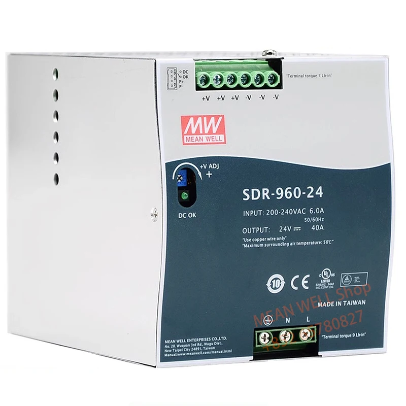 MEAN WELL 960W Single Output Industrial DIN RAIL with Switching Power Supply SDR-960-24 SDR-960-48 Metal case