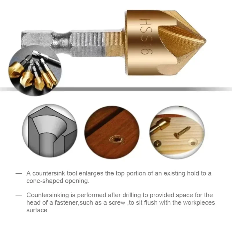 HSS التيتانيوم غاطسة مجموعة لقمة مثقاب الشطب تفتق ثقب القاطع الخشب المعادن غاطسة الأزيز الشطب أدوات النجارة #6