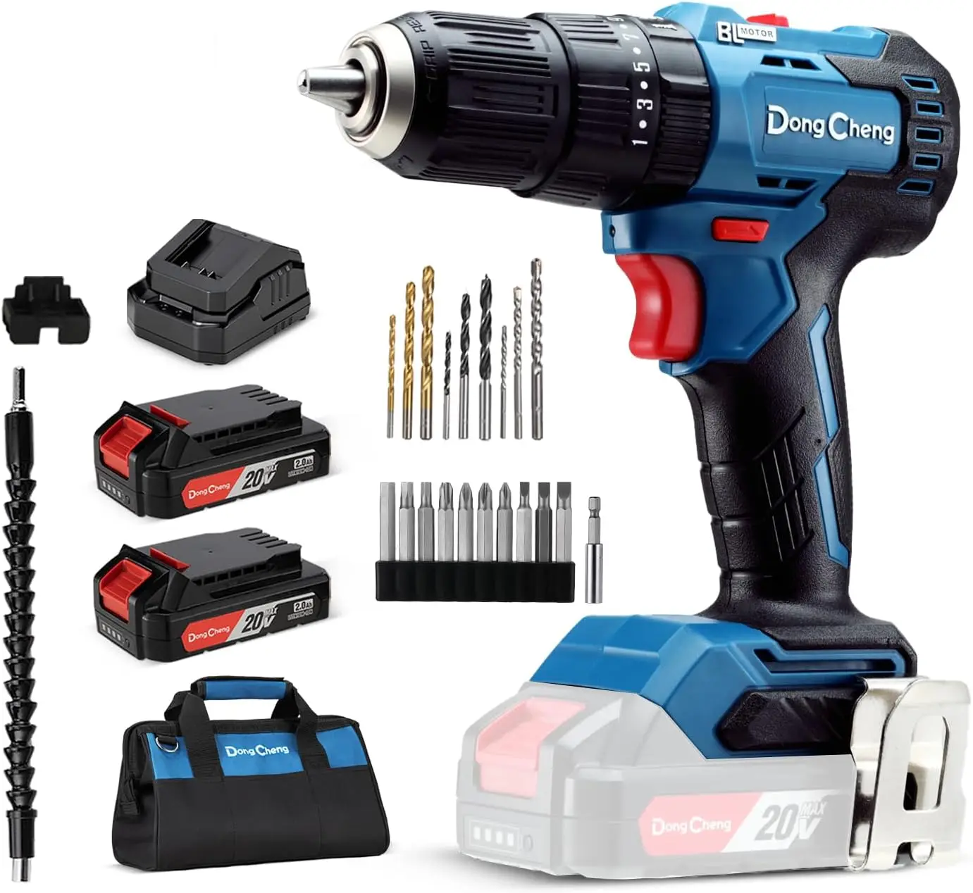 Dong Cheng 20V Brushless Heavy-Duty Impact Drill, 435 In.Lbs, 27000 Bpm, 1/2