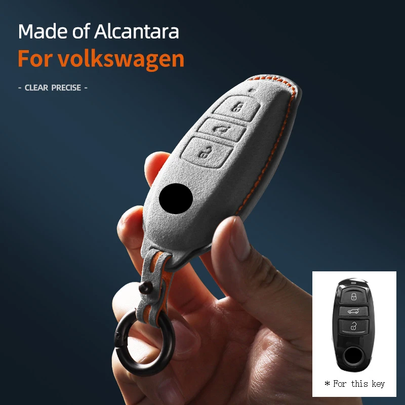 

Alcantara High-quality Car Key Case Cover Holder Key Shell Buckle For VW Volkswagen 2010 - 2014 Touareg 3 Button Keychain
