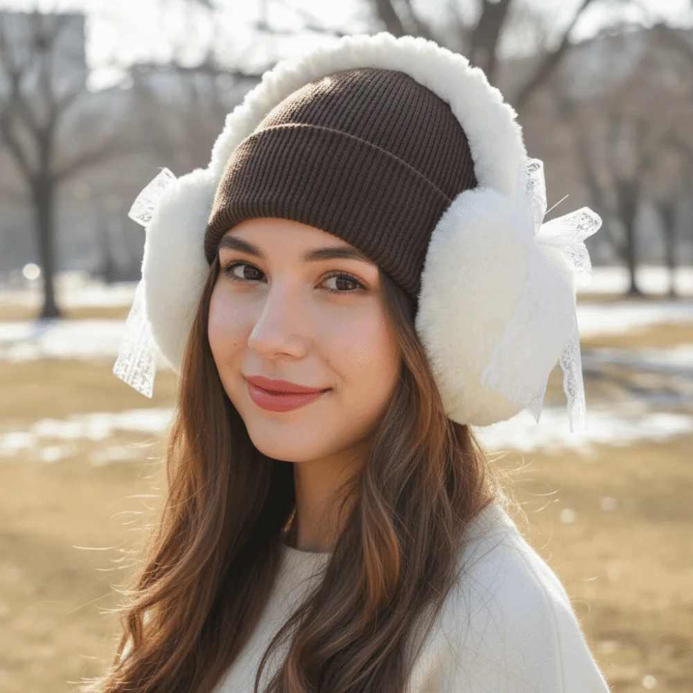 

Fashion Lace Bow Ear Warmers Windproof Keep Warm Winter Plush Earmuffs Thicken Earflap Ear Cover Skiing
