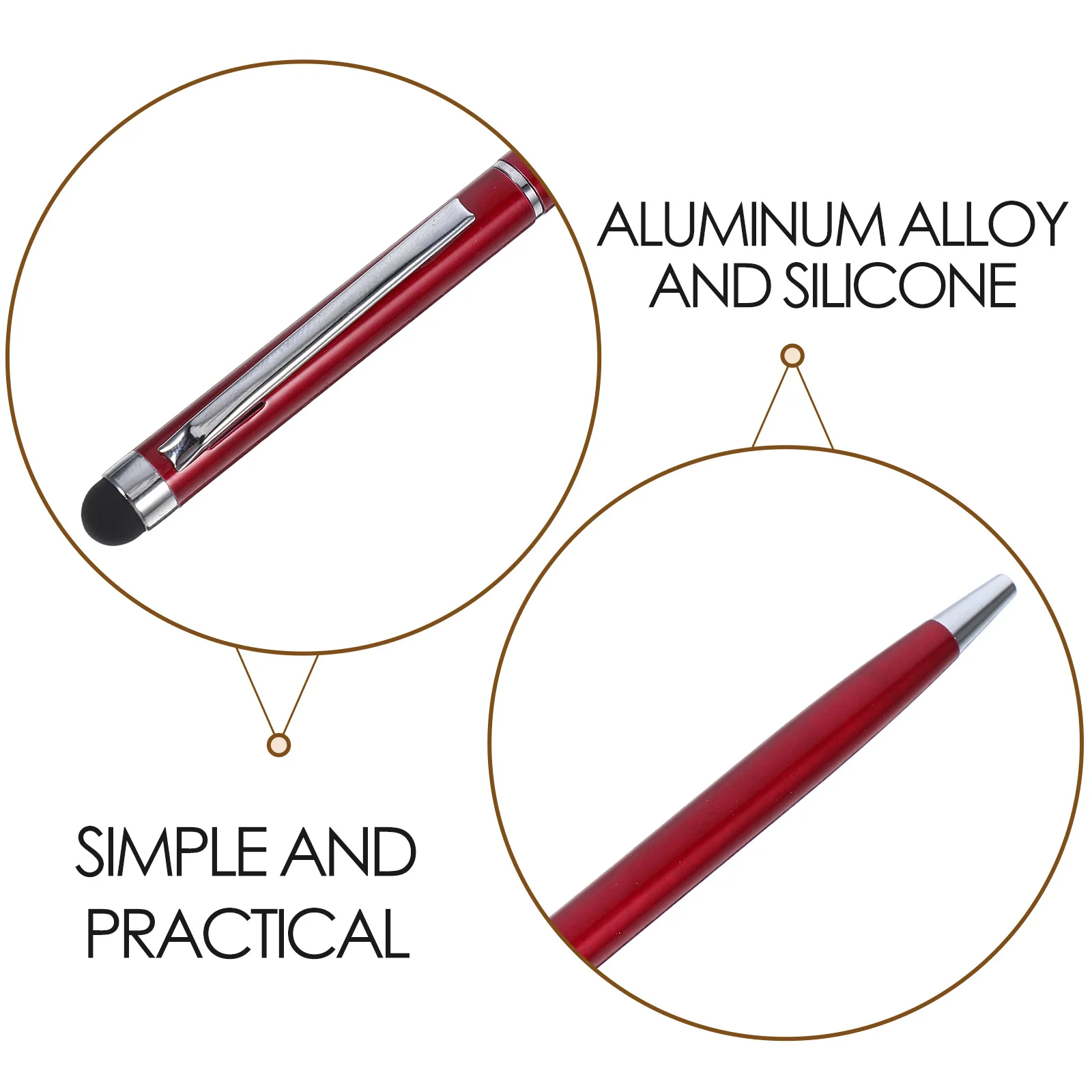 قلم ستايلس بالسعة 2 في 1 طرف سيليكون ناعم لكتابة الملاحة الدقيقة على الهواتف الذكية والأجهزة اللوحية باللون الأحمر الداكن
