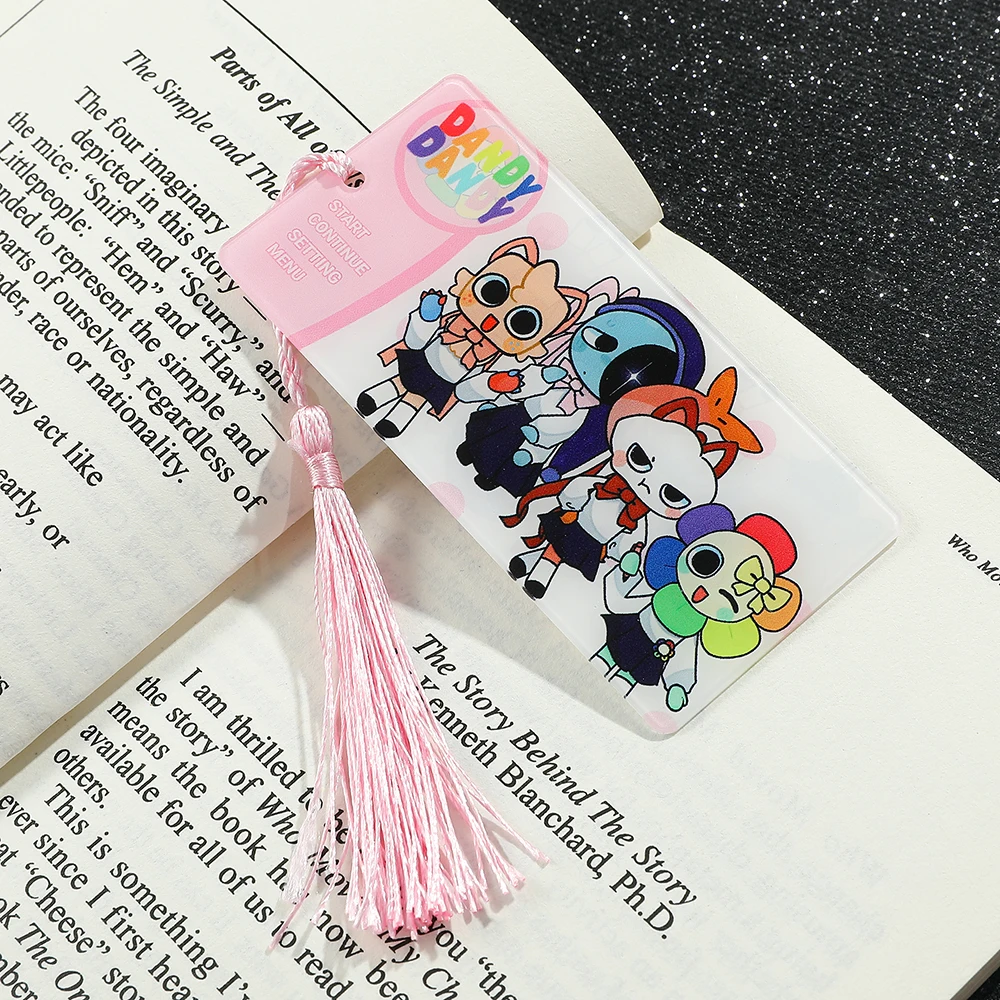 Funny Game Dandy\'ss World Acrylic Bookmark with Tassel Book Lover Gifts for Gamer Collection Decor Hanging Book Marks