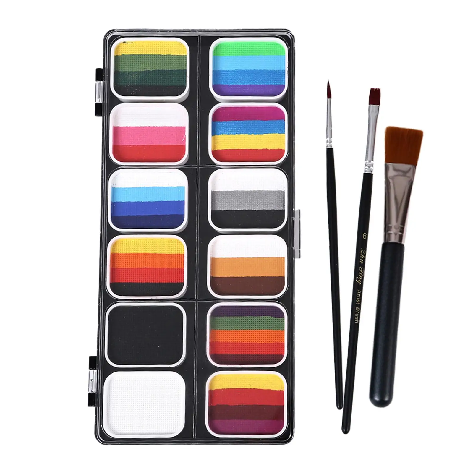 Washable Face Body Paint Palette 12 Colors with Brushes for Kids Adult Halloween Festival Cosplay Makeup Art