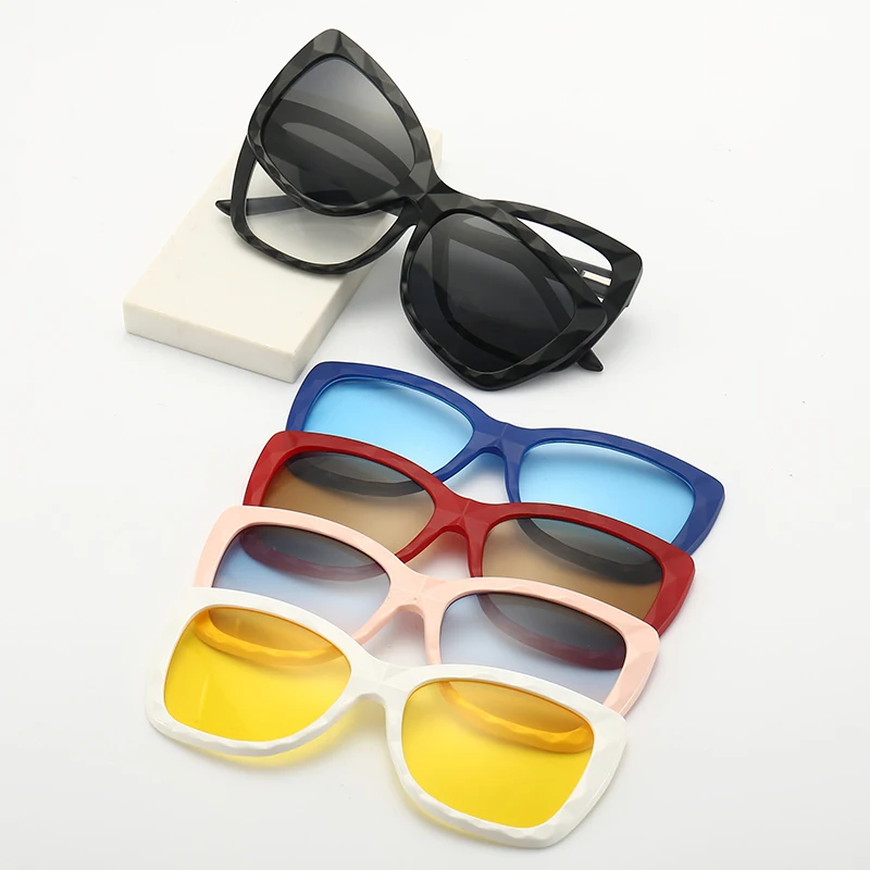 Polarized Sunglasses TR90 Women High Quality Anti-Glare Men 6 in 1 Sets Magnet Sunshade Clip On Sun Glasses Eyeglasses UV400