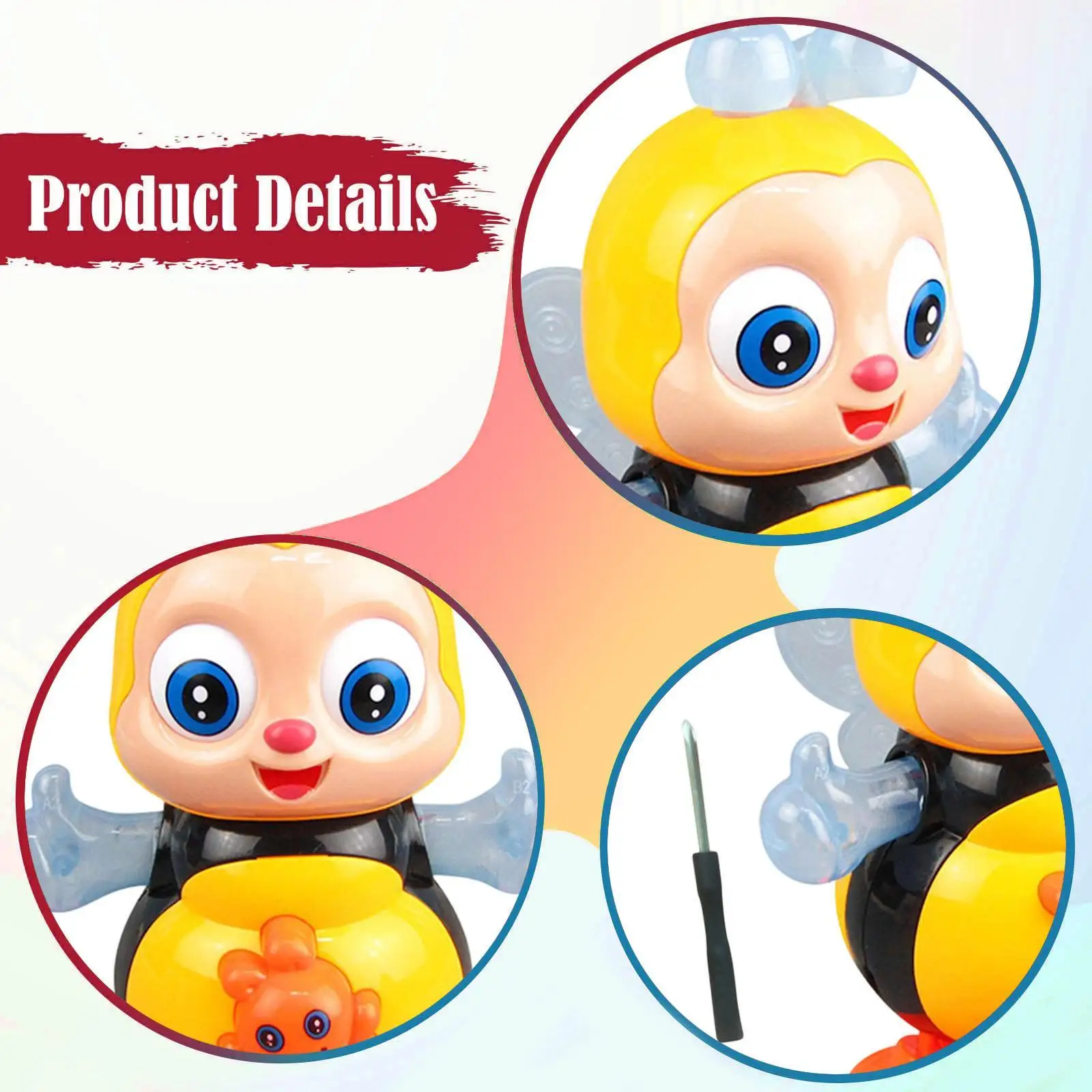 لعبة النحل الراقصة الإلكترونية على شكل حيوانات كرتونية، متعة نشاط للأطفال، مع موسيقى وأضواء لعبة النحل الموسيقية الكهربائية لوقت اللعب في المنزل #5