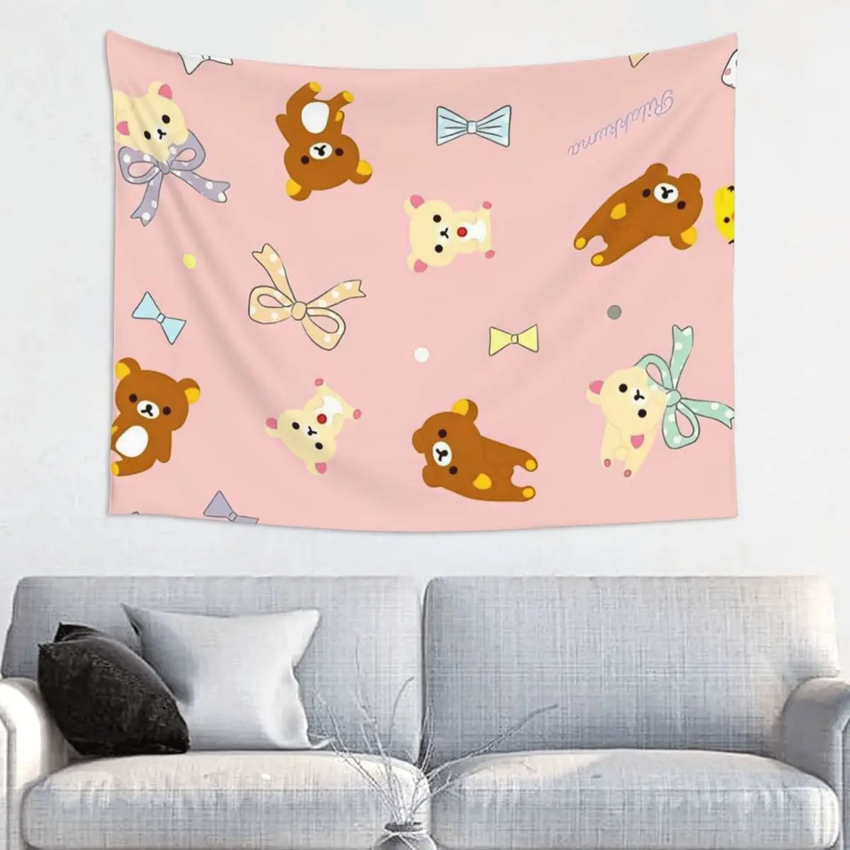 Rilakkum Bear Cartoon Tapestry Wall Hanging Hippie Polyester Tapestries Art Decoration Room Decor Wall Cloth