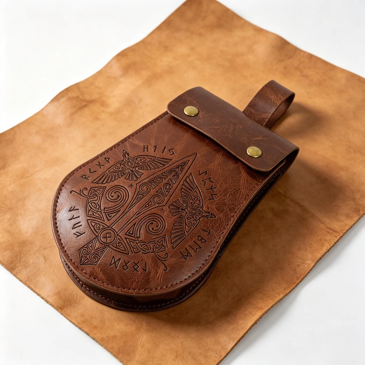 Leather Medieval Waist Pack, Vintage Handwork Belt Pouch Waist Bag Leather Belt Pouch Medieval Pouch Nordic Embossed Bag