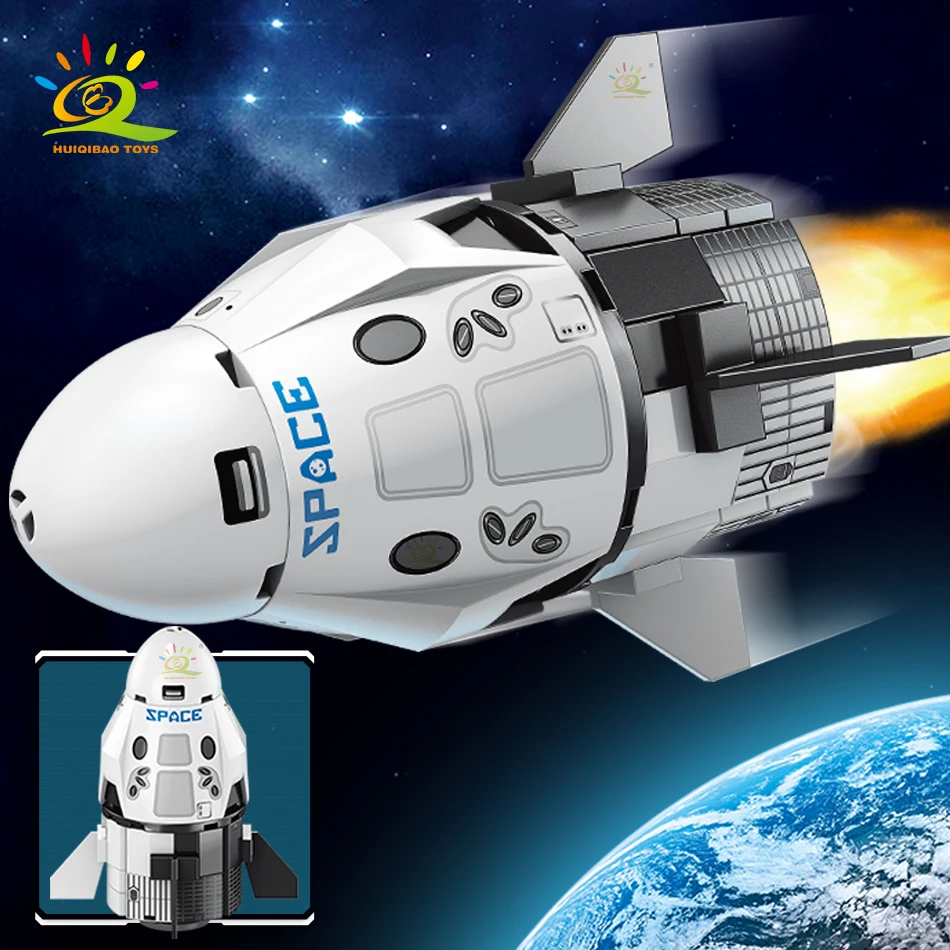 HUIQIBAO Mini Aviation Manned Rocket Model Building Blocks Space Aerospace Station Bricks City Construction Toys for Children