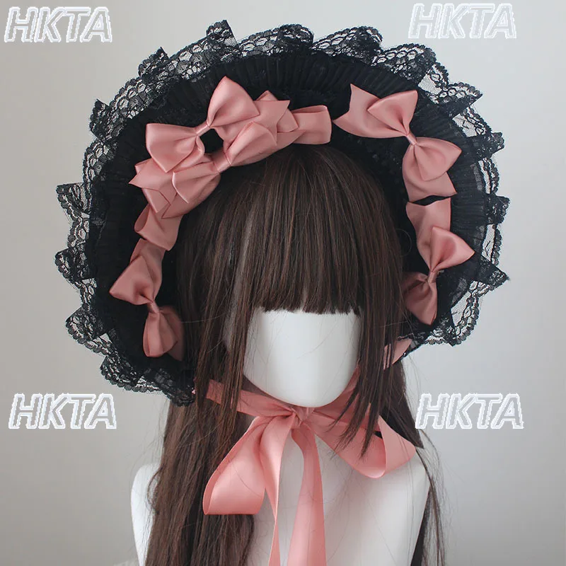 Y2k cos estilo gótico gorro chapéu feito à mão lindo lolita anime laço arco chapéus planos exposição cosplay mostrar fita de renda bnt chapéu