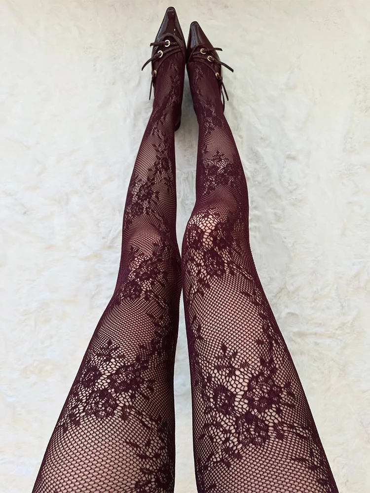 Pantimedias sexis de encaje calado para mujer, medias transparentes ajustadas sólidas a la moda para fiesta y Club, medias elásticas Vintage