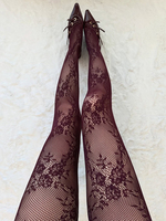 Sexy Hollow Lace Pantyhose Women Summer Fashion Solid Bodycon See Through Stockings Party Club Vintage Elastic Tights Pantyhose