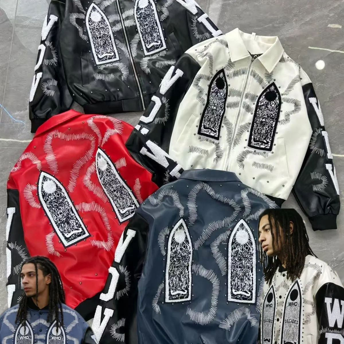 WHO DECIDES WAR Totem Embroidered PU Leather Motor Jacket Autumn-Winter Baseball Jacket Hip Hop Coats Men Clothing