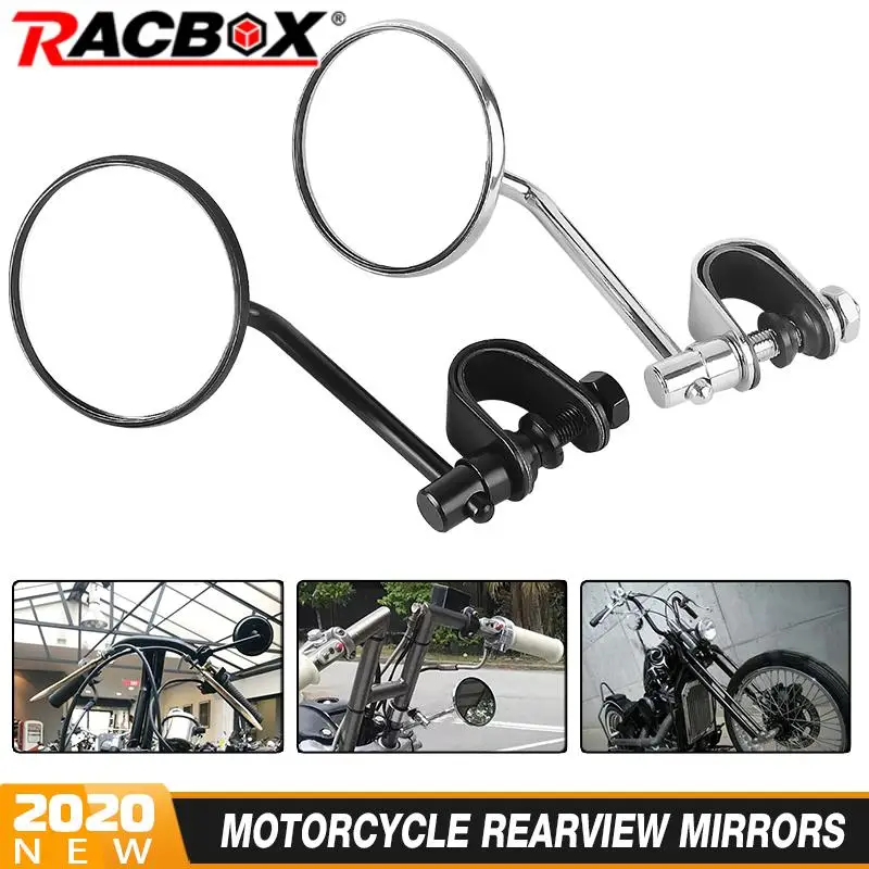 Motorcycle Handlebar Rear View Mirrors Round Convex Clip-On Retro 22 25mm Rearview Mirrors for Honda kawasaki Cafe Racer Scooter