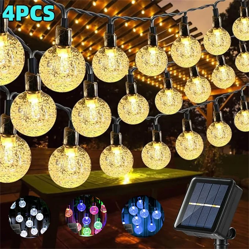 

Solar String Lights Outdoor IP65 Waterproof 60LED 8 Modes Crystal Globe Christmas Lights for Garden Lawn Porch Camping Decor