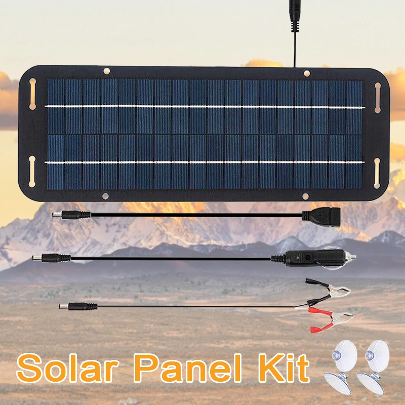 Portable Solar Powered Charger Kit 12V Solar Panel Kit IP65 Waterproof Solar Trickle Charger High Efficiency Car Battery Charger