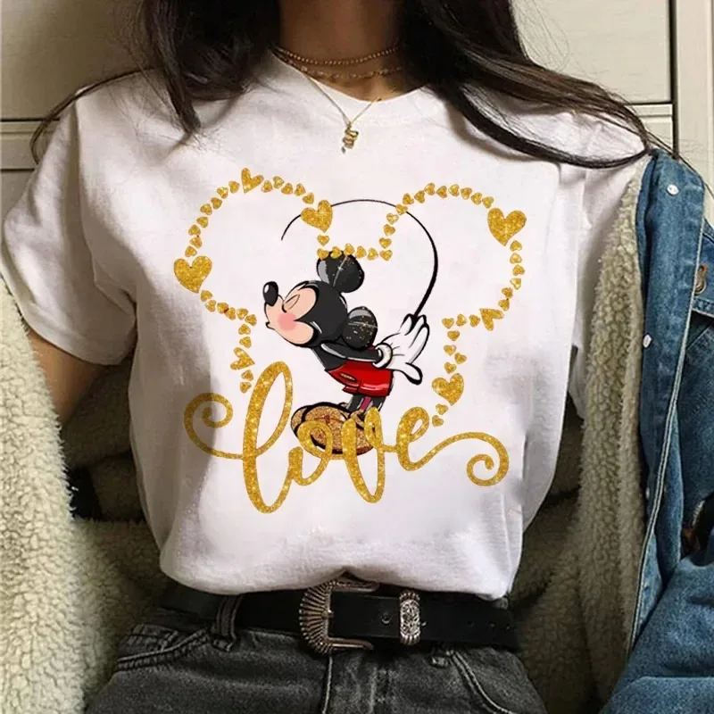 Women's T Shirt Valentine's Day Gift Mickey Mouse Crewneck Boyfriend Gift Female Casual Y2K Top T-shirt Short Sleeves