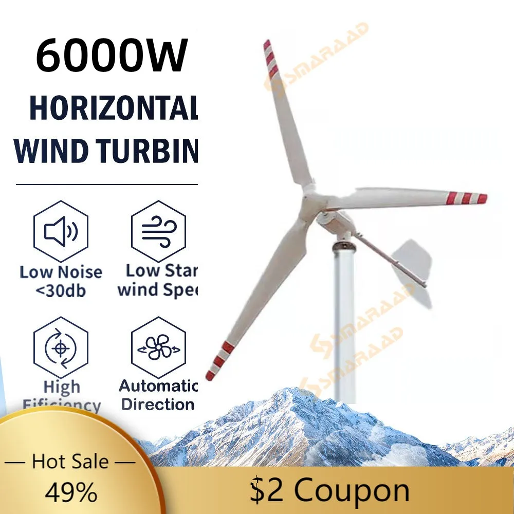 6000w 5000w 48V 96V 220V Blades Horizontal Wind Turbine Generator Windmill With  MPPT Charger Controller and Off Grid Inverter