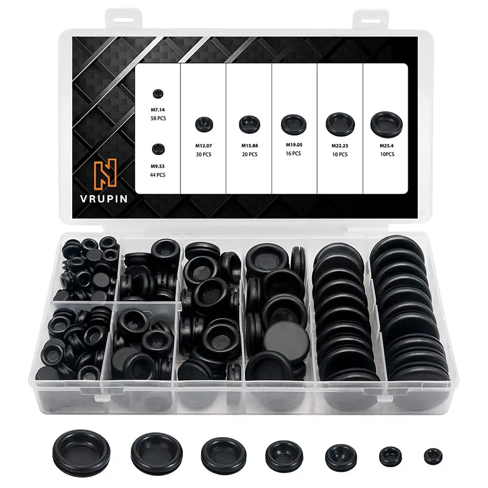 188PCS Closed Rubber Grommet Firewall Solid Blind Plug Assortment Kit Wire Electrical